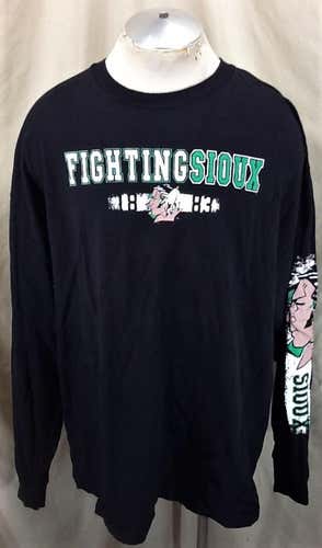 North Dakota Fighting Sioux (2XL) Retro Old Logo Graphic Long Sleeve T-Shirt Black