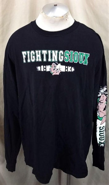 North Dakota Fighting Sioux (2XL) Retro Old Logo Graphic Long Sleeve T-Shirt Black