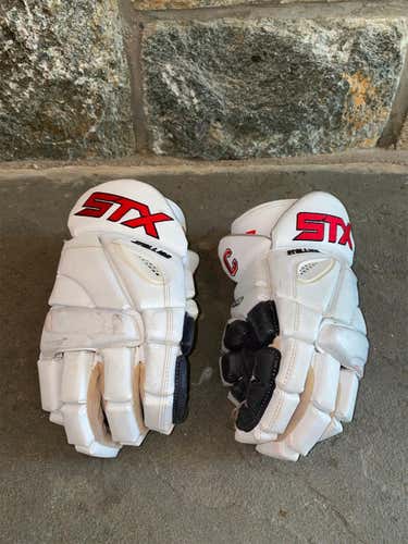 Cornell Lacrosse Team Issue Used White STX Stallion 500 13" Lacrosse Gloves