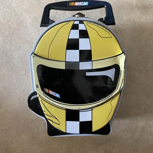 Used RARE Official NASCAR Racing Kid Checkered Helmet Metal Tin SMALL Lunch Box