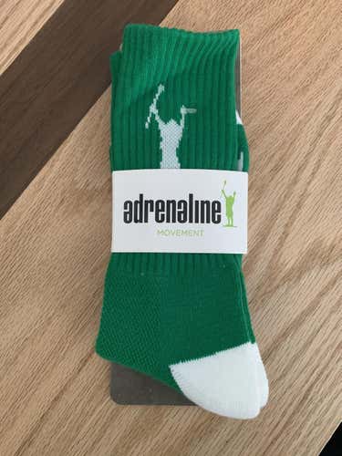 New Adult Adrenaline Socks Kelly Green and White Size 6-12