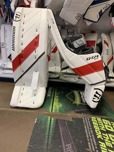 White/Red/Black New Intermediate 32" Warrior Ritual G4 Goalie Leg Pads