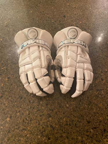 White Used Maverik M3 12" Lacrosse Gloves