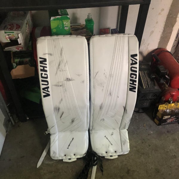 White Used 35" Vaughn Ventus SLR2 Pro Stock Goalie Leg Pads
