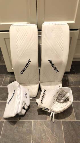 White Used Senior 35" Bauer Regular 2X Goalie Full Set Pro Stock