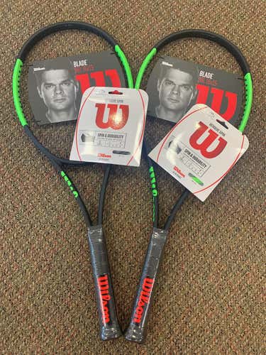 2 Unisex Wilson Blade 98L 16x19 Tennis Racquet & String