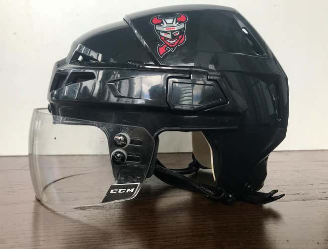 New Binghamton Devils CCM Vector V08 Helmet with Straight CCM Visor and Gloves