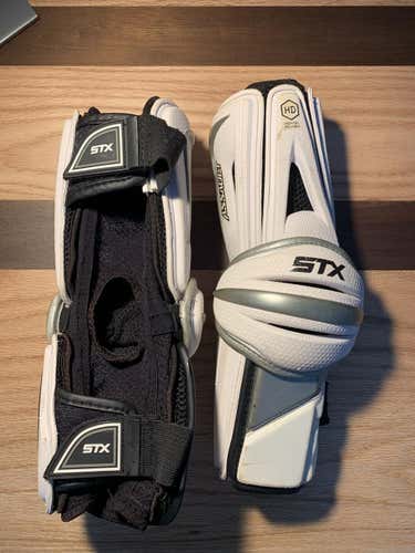 Used Large STX Assault Arm Guards: White Large Lacrosse Arm Guards