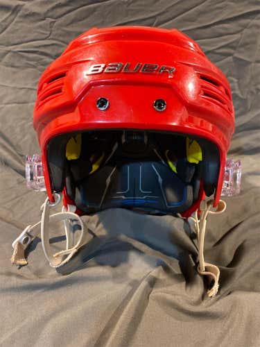 Red Used Large Bauer Re-Akt 200 Pro Stock Helmet