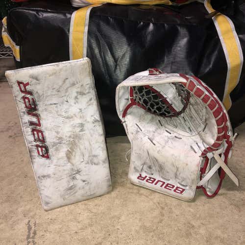 White/Red Used Bauer Supreme One90 Glove And Blocker
