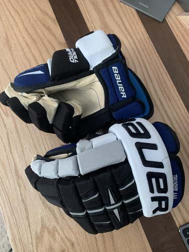 Custom TPH Thunder AAA Bauer 4 Roll Gloves 13": Used Hockey Gloves Black/White/Royal/Silver