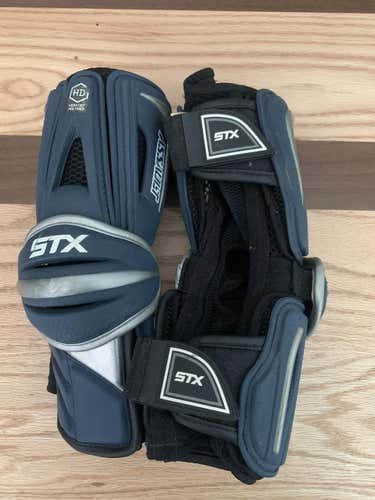 Used Medium STX Assault Arm Guards Medium: Navy Lacrosse Arm Guards