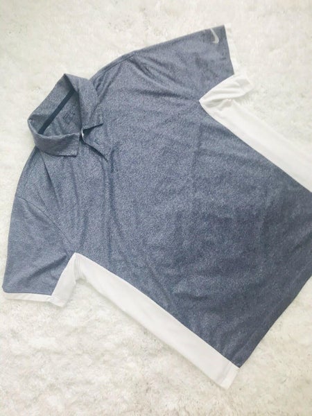 Mens Nike Golf Dri-Fit Short Sleeve Polo Shirt Gray White Size Large