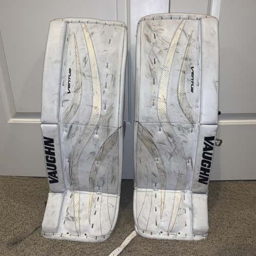 White Used 28" Vaughn Ventus LT58 Goalie Leg Pads