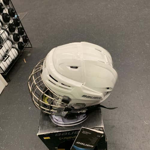White New Medium Bauer Re-Akt Helmet Combo