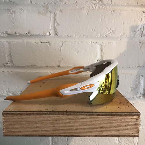 New Oakley Radar EV Pitch Sunglasses White/Orange W/Fire Iridium Polarized