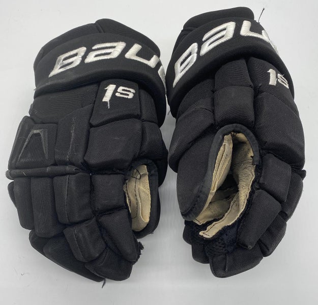 BAUER SUPREME 1S CUSTOM PRO STOCK HOCKEY GLOVES BLACK 14" NCAA USED (6648)