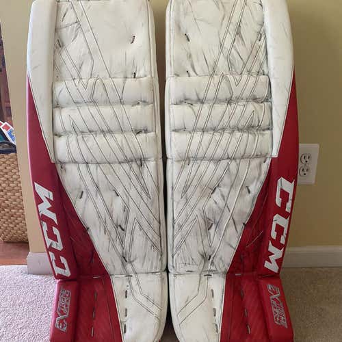 White Used 34" CCM Extreme Flex 4 Pro Stock Goalie Leg Pads
