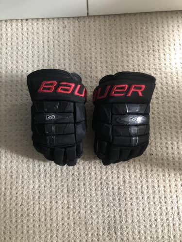 Black/Red Lightly Used Senior Bauer Nexus Gloves 13"