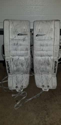 White Used Intermediate 28"+1 Bauer Goalie Leg Pads