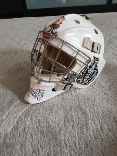 White Senior Used Bauer Profile 960 Goalie Mask Pro Stock