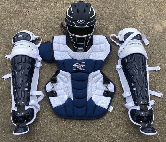 Rawlings Velo 2.0 Adult 16+ Baseball Catchers Gear Set - Navy Blue White