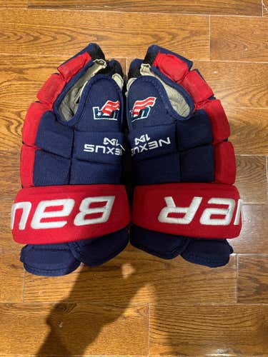 Team USA Blue Used Senior Bauer Nexus 1N Gloves 14" Pro Stock