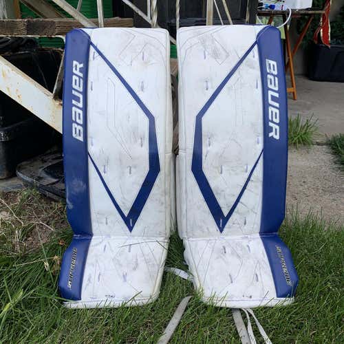 Used 28" Bauer Supreme  Goalie Leg Pads (White/Blue)