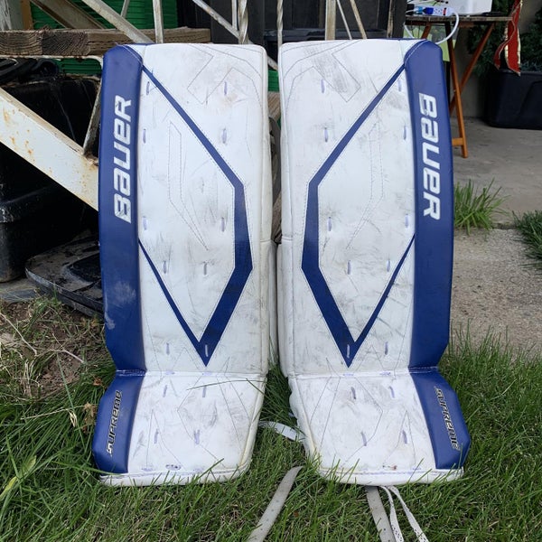 Used 28" Bauer Supreme Goalie Leg Pads (White/Blue)