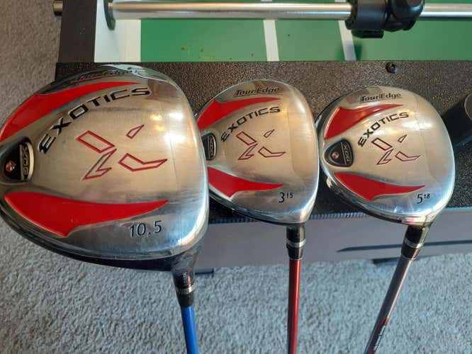 Tour Edge Exotics Driver, 3 wood, 5 wood fairway SET! All with upgraded shafts Reg flex