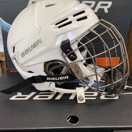 White New Large Bauer Re-Akt Helmet Combo