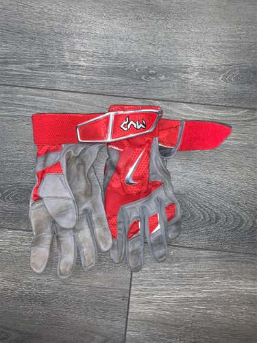 Red & Gray Used Large Nike MVP Batting Gloves