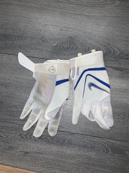 White & Blue Used XL Nike Batting Gloves