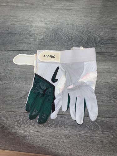 White & Green Used XL Nike Batting Gloves