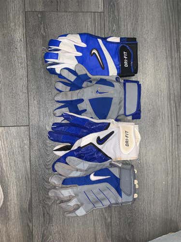 ( 4 BUNDLE ) 2 Blue/ White/Black & 2 Blue/Gray Used XL Nike Batting Gloves
