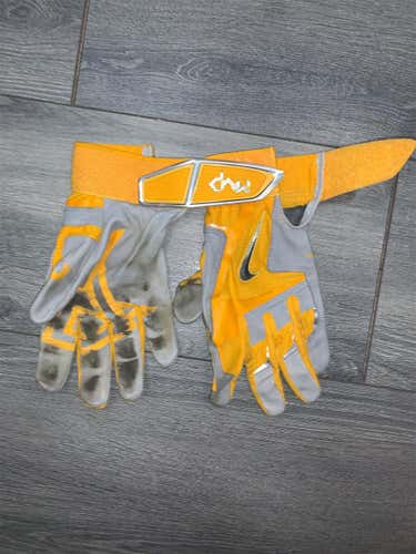 Yellow & Gray Used Large Nike MVP Batting Gloves