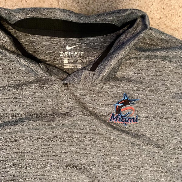 MLB Men's Miami Marlins Nike Gray Dri-FIT Stripe Polo