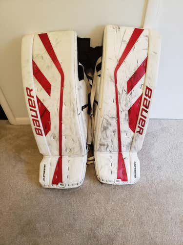 Red Used Senior 35+2" Bauer Supreme One.9 Goalie Leg Pads