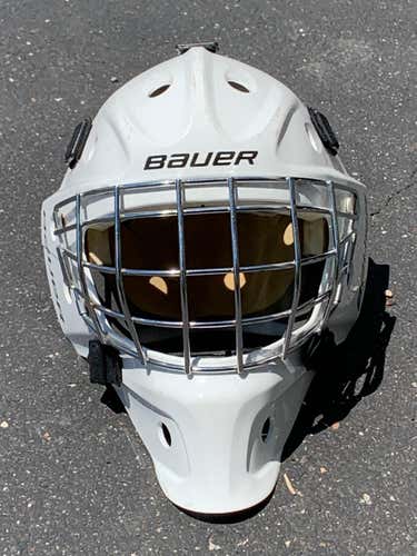 White Junior Used Bauer Goalie Mask