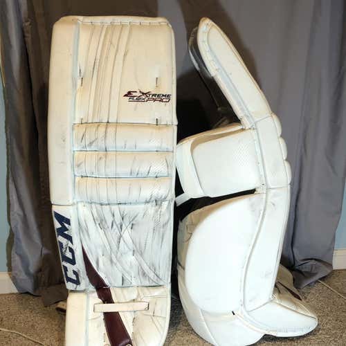 White Used 34" CCM Extreme Flex Pro Pro Stock Goalie Leg Pads