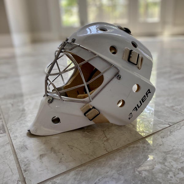 White Used Bauer Pro Stock Goalie Mask