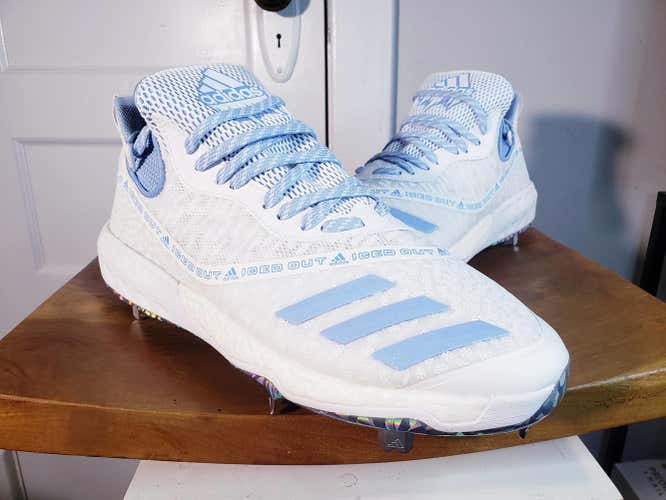 Adidas Icon Boost Iced Out Mens Baseball Cleats White/Light Blue sz 11