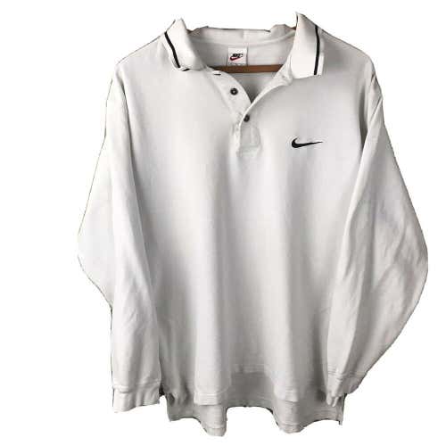 Vintage 90s Nike Long Sleeve Polo Collar Shirt White Size XL Worn Thrashed Skate