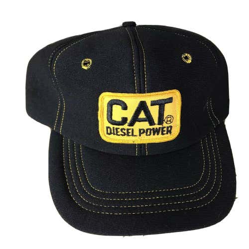 RARE Vintage CAT Diesel Power Black Yellow Snapback Hat Cap USA Made Vtg Foam OG