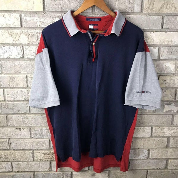 Tommy Hilfiger Color Size XL Worn Stained Red Gray Navy Blue 90s | SidelineSwap