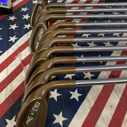 Used RH Eye 2 Green Dot Copper Regular Flex Steel Shaft Iron Set(1-PW/SW/LW)- 148634