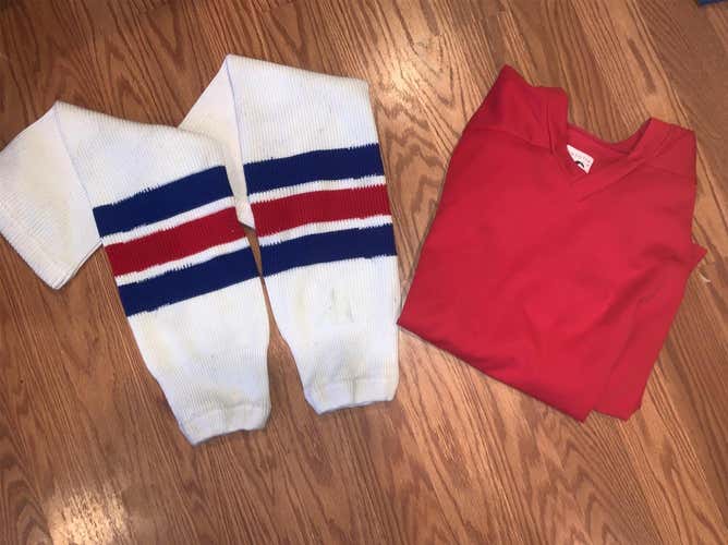 Red Youth L/XL Jersey and Red White and Blue Sock (Pear Sox)