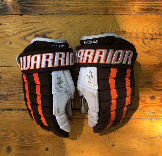 Bowling Green Hockey Team Issued Used Warrior AX1 pro 14" Pro Stock Gloves