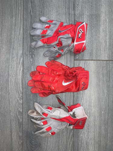 ( BUNDLE ) 1 Full Red, 2 Gray & Red Used Large Nike MVP Batting Gloves