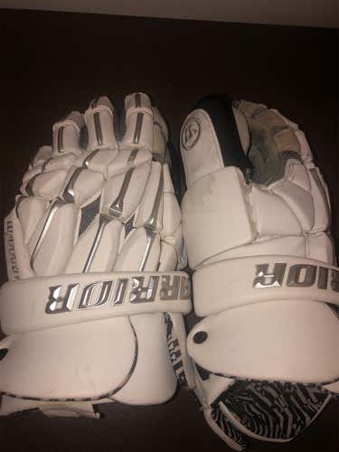 White Used Goalie Warrior Regulator 2  Lacrosse Gloves